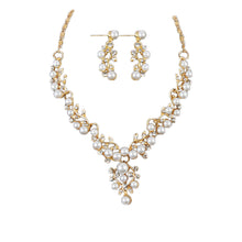 Load image into Gallery viewer, Pearl Rhinestone Necklace + Earrings