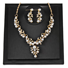 Load image into Gallery viewer, Pearl Rhinestone Necklace + Earrings