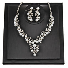 Load image into Gallery viewer, Pearl Rhinestone Necklace + Earrings