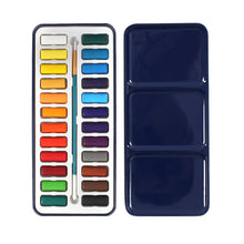 Load image into Gallery viewer, 24 Colors Tin Metal Box of Solid Watercolor Paint Set with Brush