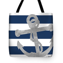 Load image into Gallery viewer, Silver Coastal On Blue Stripe I Tote Bag