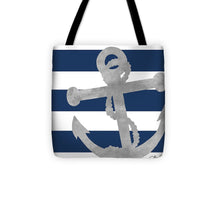 Load image into Gallery viewer, Silver Coastal On Blue Stripe I Tote Bag