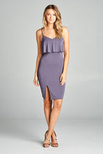 Load image into Gallery viewer, Women's Sleeveless Ruffle Front Slit Bodycon Dress