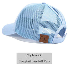 Load image into Gallery viewer, 2018 CC Glitter Ponytail Baseball Cap Women Snapback Hat Summer Messy Bun Mesh Hats Casual Adjustable Sport Caps Drop Shipping