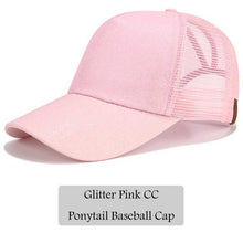 Load image into Gallery viewer, 2018 CC Glitter Ponytail Baseball Cap Women Snapback Hat Summer Messy Bun Mesh Hats Casual Adjustable Sport Caps Drop Shipping