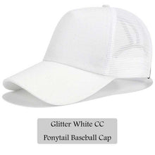 Load image into Gallery viewer, 2018 CC Glitter Ponytail Baseball Cap Women Snapback Hat Summer Messy Bun Mesh Hats Casual Adjustable Sport Caps Drop Shipping