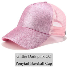 Load image into Gallery viewer, 2018 CC Glitter Ponytail Baseball Cap Women Snapback Hat Summer Messy Bun Mesh Hats Casual Adjustable Sport Caps Drop Shipping