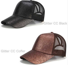 Load image into Gallery viewer, 2018 CC Glitter Ponytail Baseball Cap Women Snapback Hat Summer Messy Bun Mesh Hats Casual Adjustable Sport Caps Drop Shipping