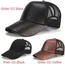 Load image into Gallery viewer, 2018 CC Glitter Ponytail Baseball Cap Women Snapback Hat Summer Messy Bun Mesh Hats Casual Adjustable Sport Caps Drop Shipping