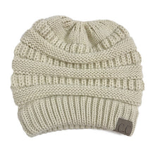 Load image into Gallery viewer, Solid Color CC Ponytail Beanie Hat Women Crochet Knit Cap Winter Skullies Beanies Warm Caps Female Knitted Stylish Hats