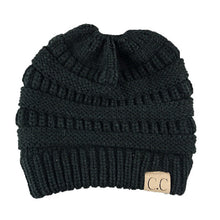 Load image into Gallery viewer, Solid Color CC Ponytail Beanie Hat Women Crochet Knit Cap Winter Skullies Beanies Warm Caps Female Knitted Stylish Hats