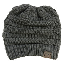 Load image into Gallery viewer, Solid Color CC Ponytail Beanie Hat Women Crochet Knit Cap Winter Skullies Beanies Warm Caps Female Knitted Stylish Hats