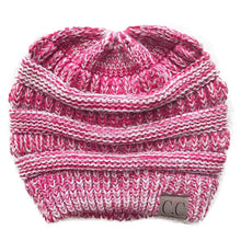Load image into Gallery viewer, Solid Color CC Ponytail Beanie Hat Women Crochet Knit Cap Winter Skullies Beanies Warm Caps Female Knitted Stylish Hats