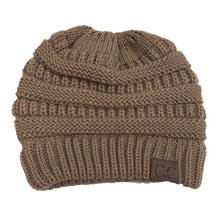 Load image into Gallery viewer, Solid Color CC Ponytail Beanie Hat Women Crochet Knit Cap Winter Skullies Beanies Warm Caps Female Knitted Stylish Hats
