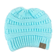 Load image into Gallery viewer, Solid Color CC Ponytail Beanie Hat Women Crochet Knit Cap Winter Skullies Beanies Warm Caps Female Knitted Stylish Hats