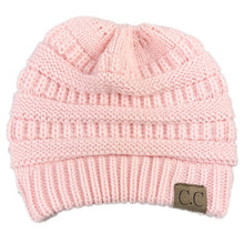 Load image into Gallery viewer, Solid Color CC Ponytail Beanie Hat Women Crochet Knit Cap Winter Skullies Beanies Warm Caps Female Knitted Stylish Hats