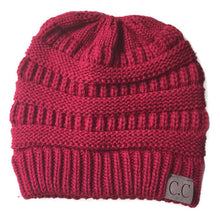 Load image into Gallery viewer, Solid Color CC Ponytail Beanie Hat Women Crochet Knit Cap Winter Skullies Beanies Warm Caps Female Knitted Stylish Hats