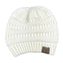 Load image into Gallery viewer, Solid Color CC Ponytail Beanie Hat Women Crochet Knit Cap Winter Skullies Beanies Warm Caps Female Knitted Stylish Hats