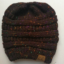 Load image into Gallery viewer, Solid Color CC Ponytail Beanie Hat Women Crochet Knit Cap Winter Skullies Beanies Warm Caps Female Knitted Stylish Hats