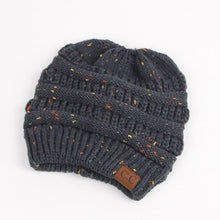 Load image into Gallery viewer, Solid Color CC Ponytail Beanie Hat Women Crochet Knit Cap Winter Skullies Beanies Warm Caps Female Knitted Stylish Hats