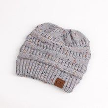 Load image into Gallery viewer, Solid Color CC Ponytail Beanie Hat Women Crochet Knit Cap Winter Skullies Beanies Warm Caps Female Knitted Stylish Hats