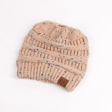Load image into Gallery viewer, Solid Color CC Ponytail Beanie Hat Women Crochet Knit Cap Winter Skullies Beanies Warm Caps Female Knitted Stylish Hats