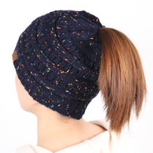 Load image into Gallery viewer, Solid Color CC Ponytail Beanie Hat Women Crochet Knit Cap Winter Skullies Beanies Warm Caps Female Knitted Stylish Hats