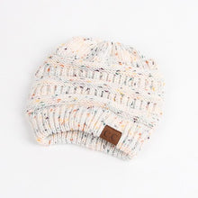 Load image into Gallery viewer, Solid Color CC Ponytail Beanie Hat Women Crochet Knit Cap Winter Skullies Beanies Warm Caps Female Knitted Stylish Hats