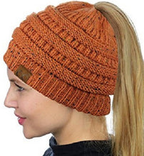 Load image into Gallery viewer, Solid Color CC Ponytail Beanie Hat Women Crochet Knit Cap Winter Skullies Beanies Warm Caps Female Knitted Stylish Hats