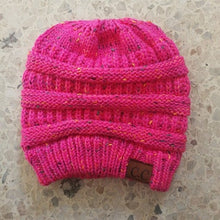 Load image into Gallery viewer, Solid Color CC Ponytail Beanie Hat Women Crochet Knit Cap Winter Skullies Beanies Warm Caps Female Knitted Stylish Hats