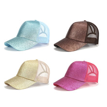 Load image into Gallery viewer, 2018 CC Glitter Ponytail Baseball Cap Women Snapback Hat Summer Messy Bun Mesh Hats Casual Adjustable Sport Caps Drop Shipping